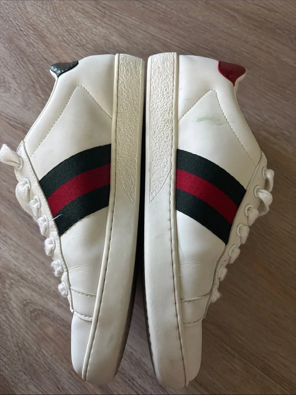 Gucci White Leather Sneakers with Red & Green Accents